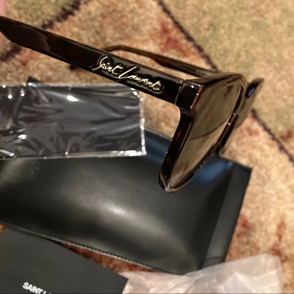Saint Laurent Tortoiseshell Frame Sunglasses with Green Lenses